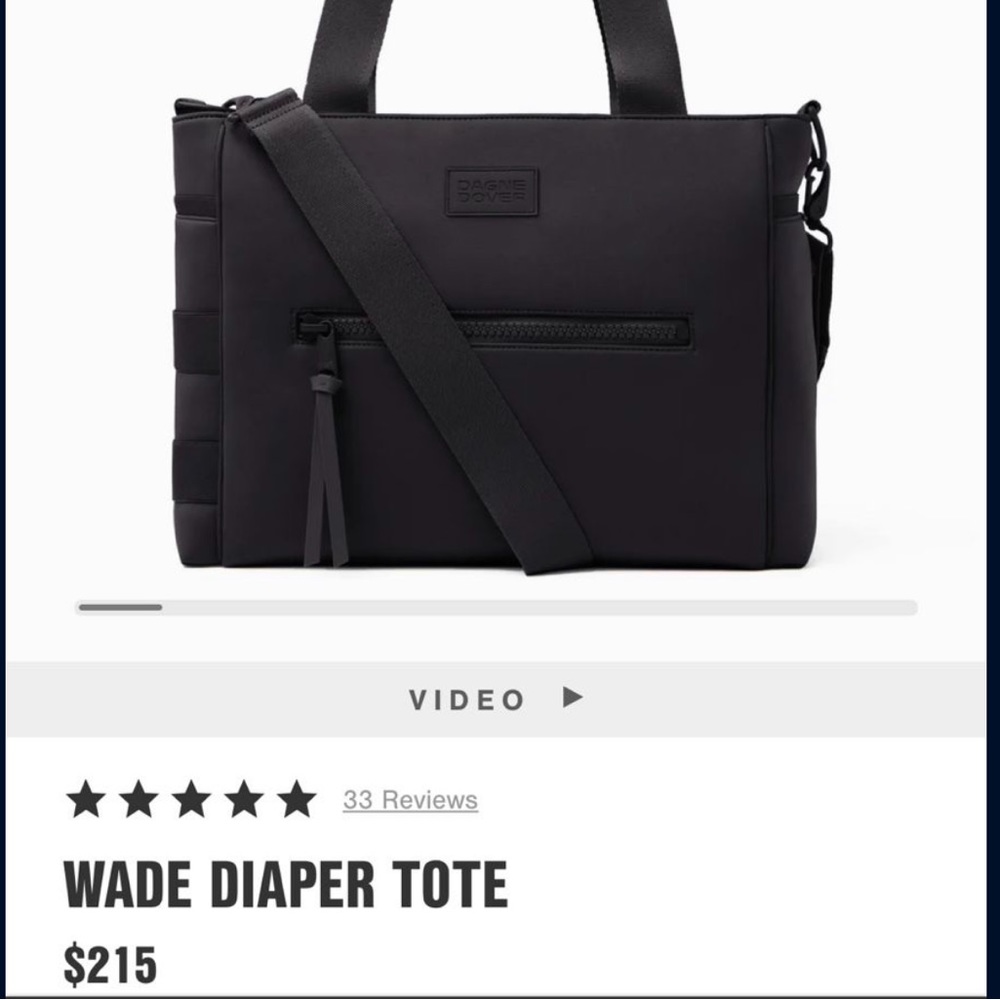 Dagne Dover Wade Diaper Tote - large, black, nwot